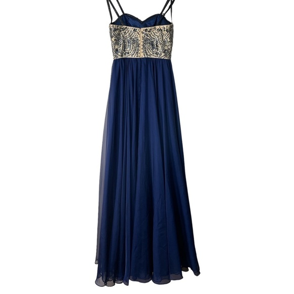 Milano Formals Long Navy Chiffon Crystal Embellished Prom Dress Gown size 2 - Picture 9 of 17